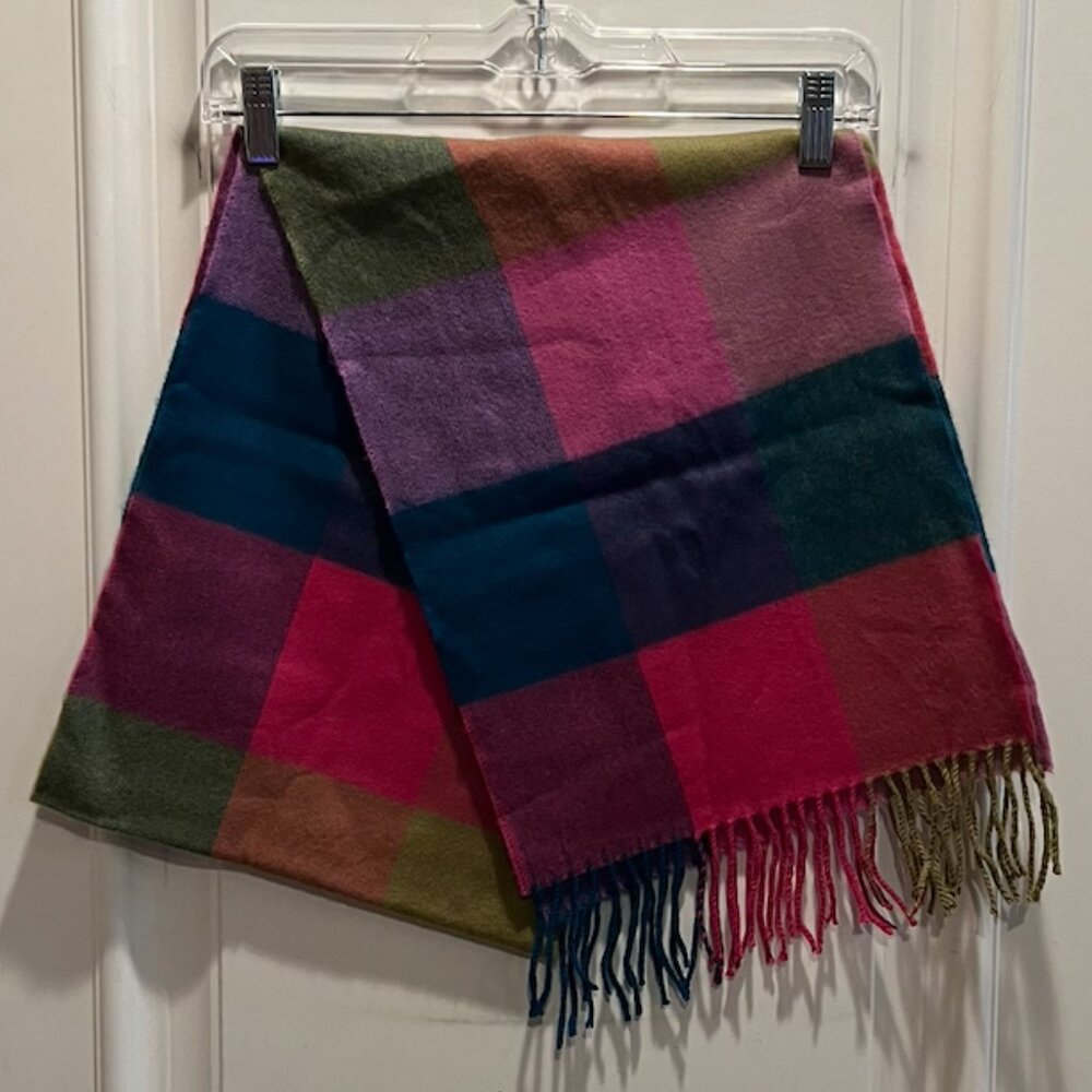 Cashmere Scarf, colorful blocks, 64 inches long, 11 inches wide